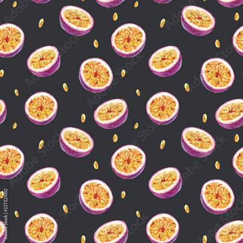 Watercolor passion fruit vector pattern