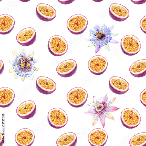 Watercolor passion fruit vector pattern