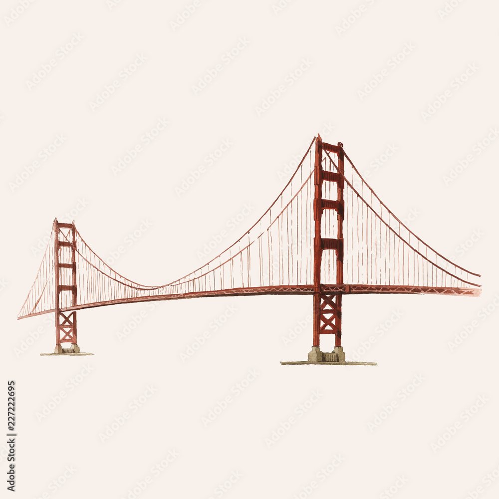 The Golden Gate Bridge painted by watercolor The Golden Gate Bridge painted by watercolor