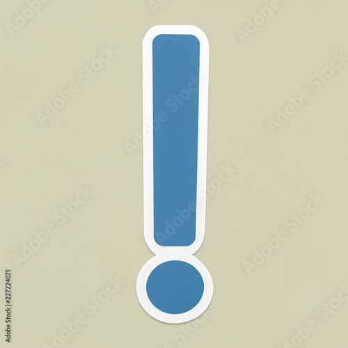 Blue exclamation mark ! icon isolaate photo