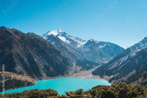 Walk in mountains over the lake