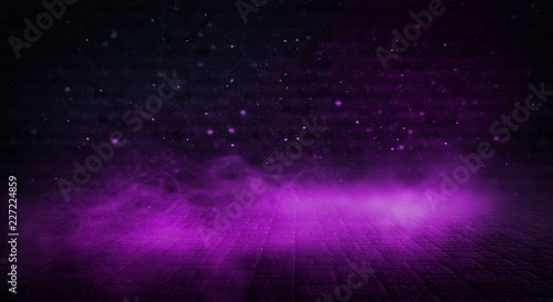 Background of empty room with spotlights and lights  abstract purple background with neon glow