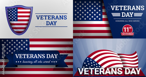Veterans military day banner set. Cartoon illustration of veterans military day vector banner set for web design