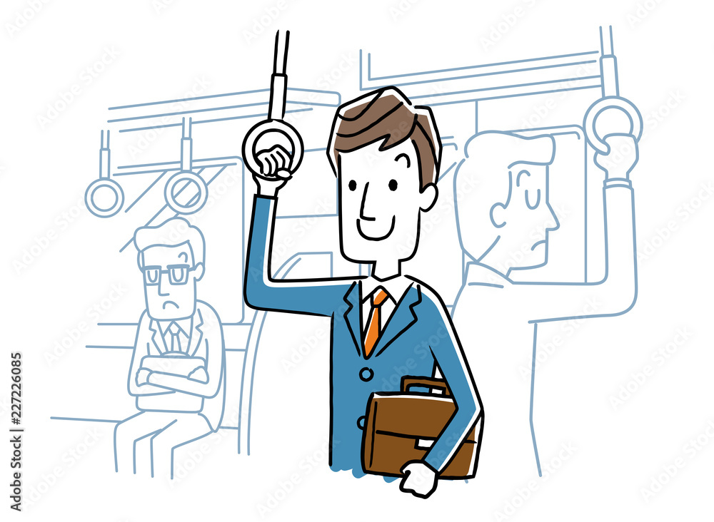 電車で通勤する男性
