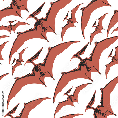 Dinosaurs and pterodactyl types of animals seamless pattern isolated on white background vector.