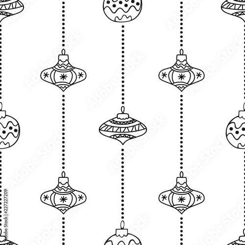 Winter holidays seamless pattern with hand drawn Christmas tree decorations
