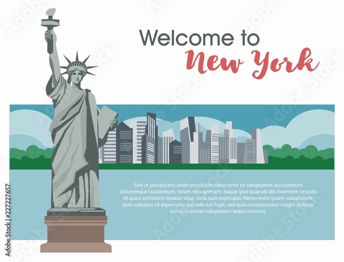 Welcome to New York poster for USA travel of America famous landmarks