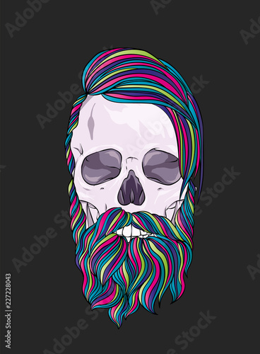 Original vector illustration, man with fashionable hairstyle. Hipster. Print on a t-shirt or sticker. Skeleton and skull.