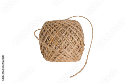 burlap brown rope spool isolated on white background