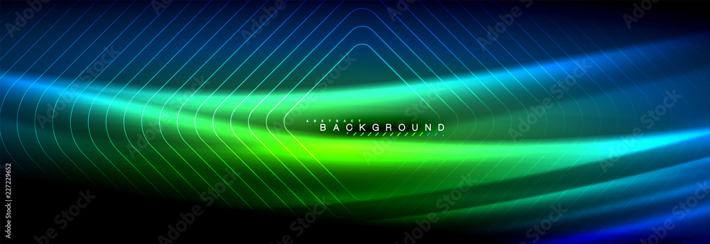 Neon glowing fluid wave lines, magic energy space light concept, abstract background wallpaper design Neon glowing fluid wave lines, magic energy space light concept, abstract background wallpaper design