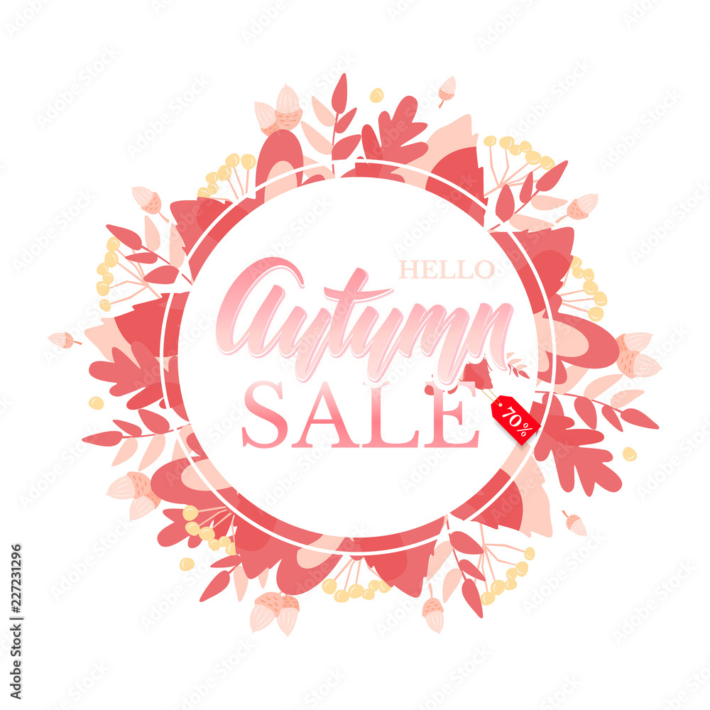 Trendy and elegant autumn background with lettering Hello autumn.