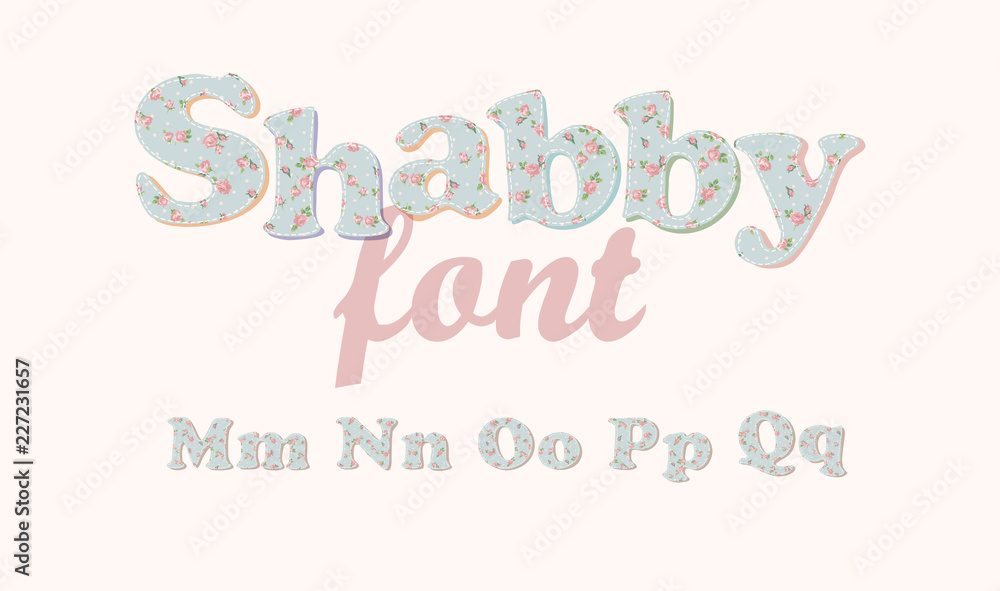 Latin alphabet, font with shabby chic pattern