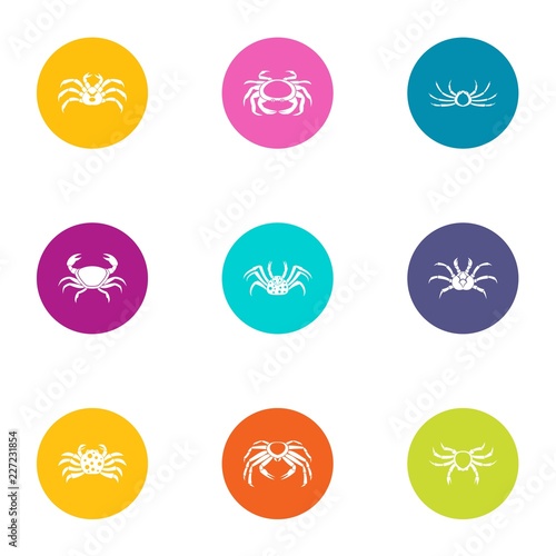 Crab meat icons set. Flat set of 9 crab meat vector icons for web isolated on white background
