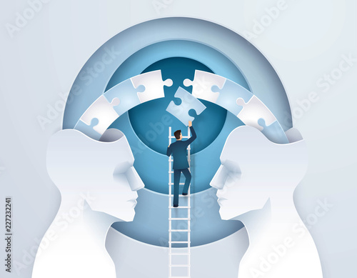 Business Concept indicating the idea of brainstorming through Two Heads are Better than One