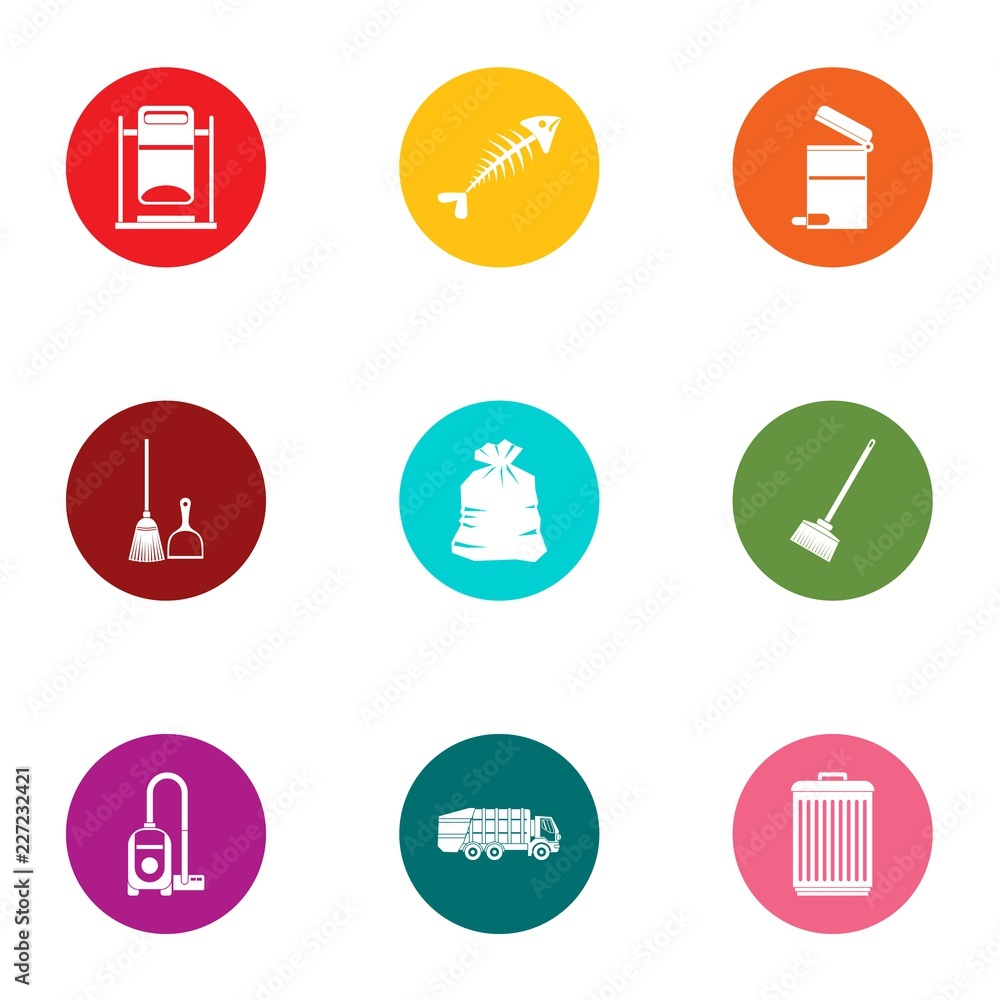 Home trash icons set. Flat set of 9 home trash vector icons for web isolated on white background Home trash icons set. Flat set of 9 home trash vector icons for web isolated on white background