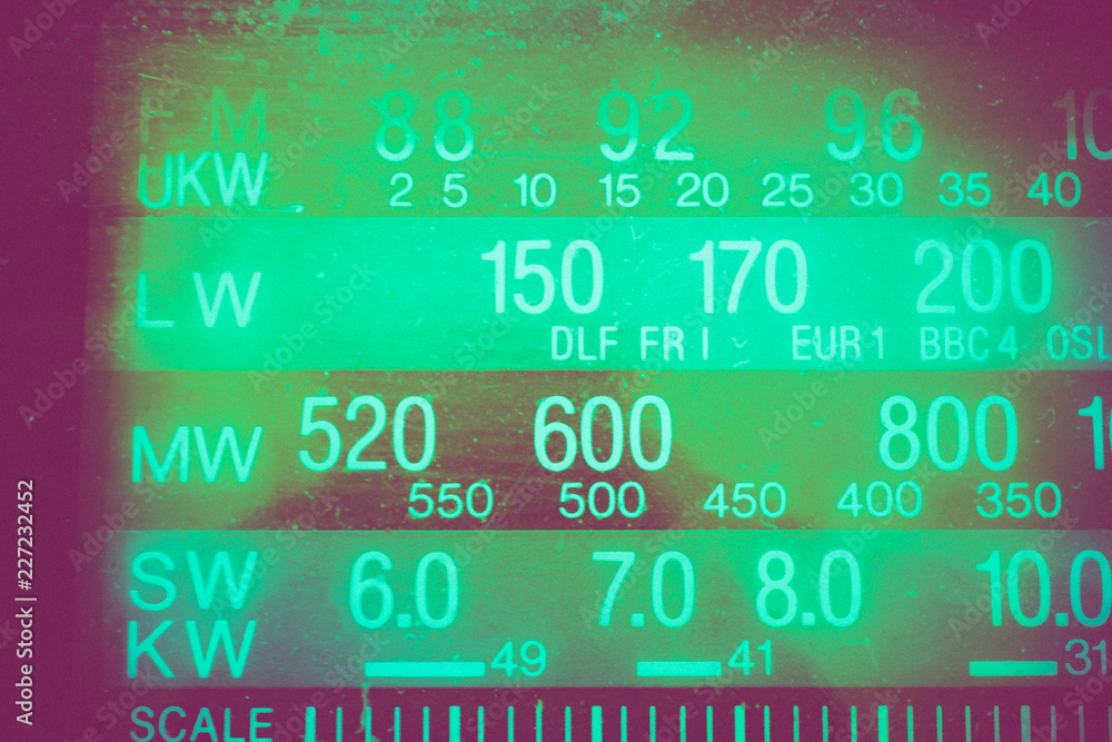 Radio scale, frequency, frequency range, tuner, spoiled film, vintage  filter abstract texture background. Medium waves, long waves, short waves,  portable radio, radio transmitter, FM. Stock Photo | Adobe Stock