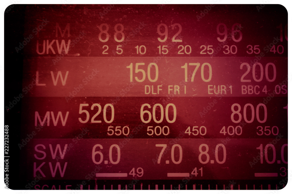 Radio scale, frequency, frequency range, tuner, spoiled film, vintage filter  abstract texture background. Medium waves, long waves, short waves,  portable radio, radio transmitter, FM. Stock Photo | Adobe Stock