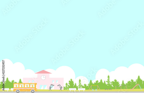 校舎　バス　風景