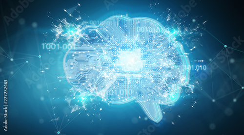 Artificial intelligence in a digital brain background 3D rendering