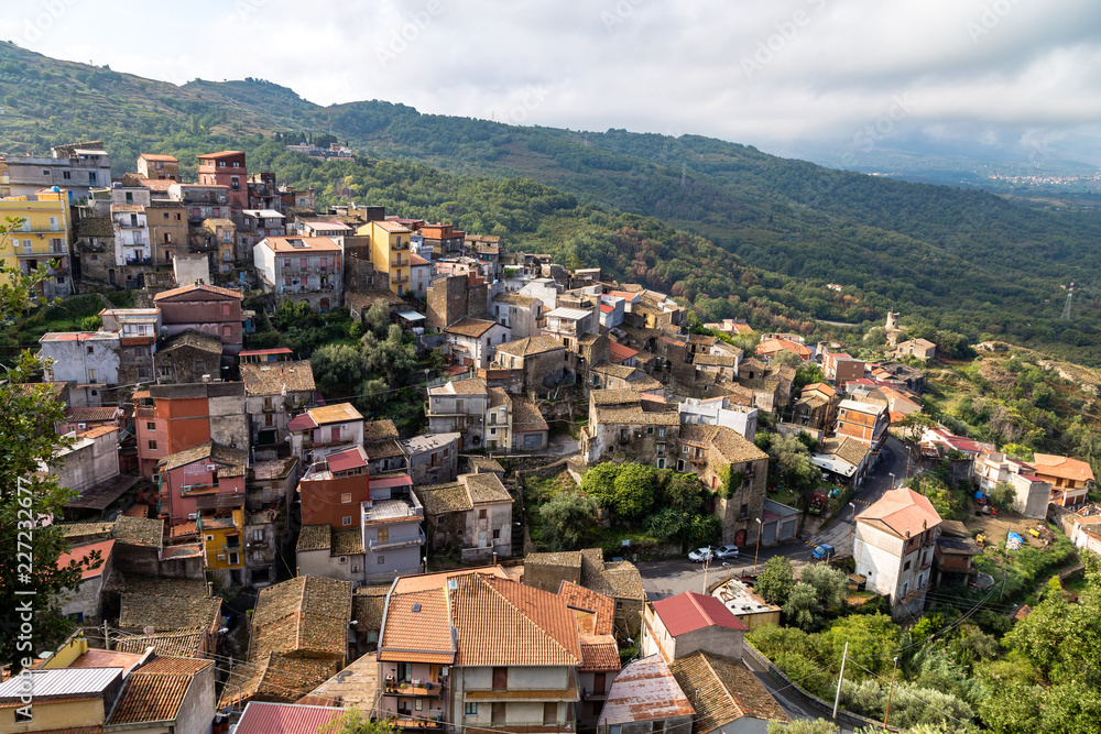 View from the top of Castiglione di Sicilia, a village not far from Taormina in the valley of Alcantara river, Sicily. In 2017 Castiglione was voted one of the 5 most beautiful villages in Italy