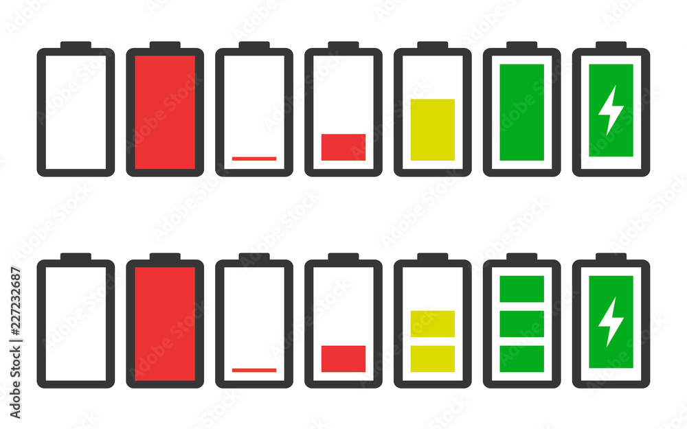 Battery charge indicator icons in vector modern graphics set Battery charge indicator icons in vector modern graphics set