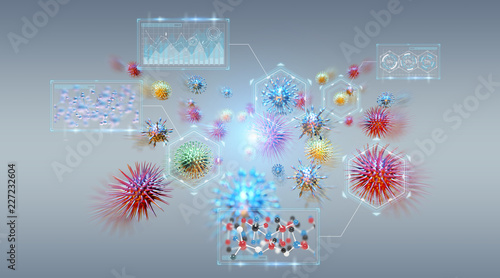 Bacteria microscopic close-up 3D rendering photo