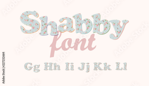 Latin alphabet, font with shabby chic pattern