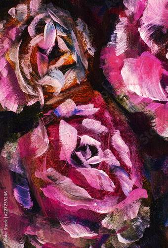 Obraz na płótnie Malować kwiatu brezentowego tło - obraz olejny zakończenia kwiat. Duży czerwony fiołek kwitnie różanej peoni zbliżenie makro- na kanwie. Nowoczesny impresjonizm. Grafika Impasto.
