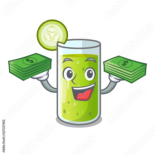 With money delicious cucumber juice on table cartoon