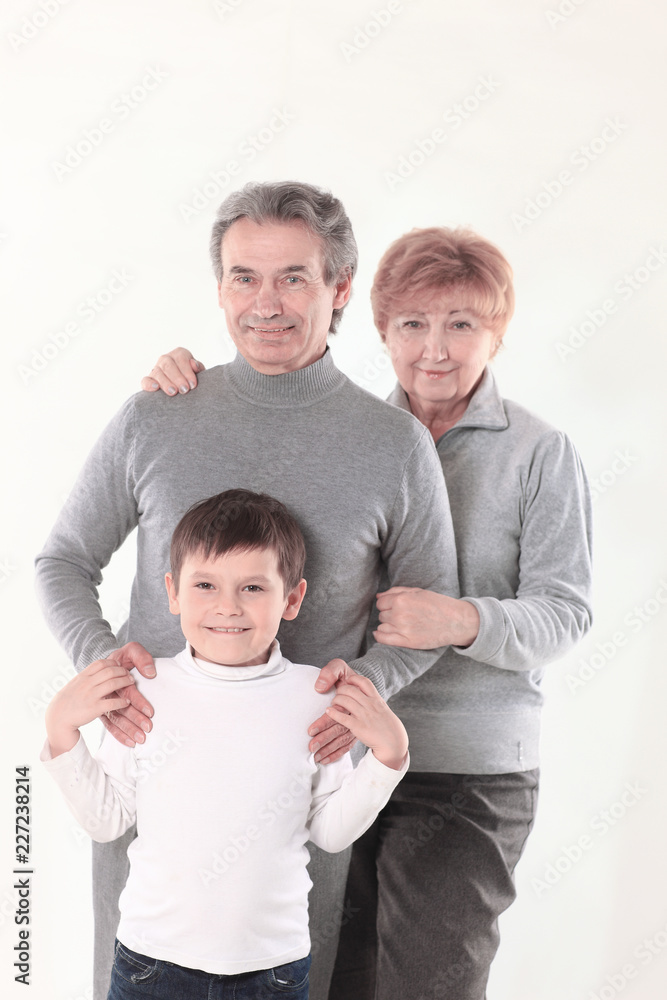 grandma ,grandpa and grandson. isolated on white. grandma ,grandpa and grandson. isolated on white.