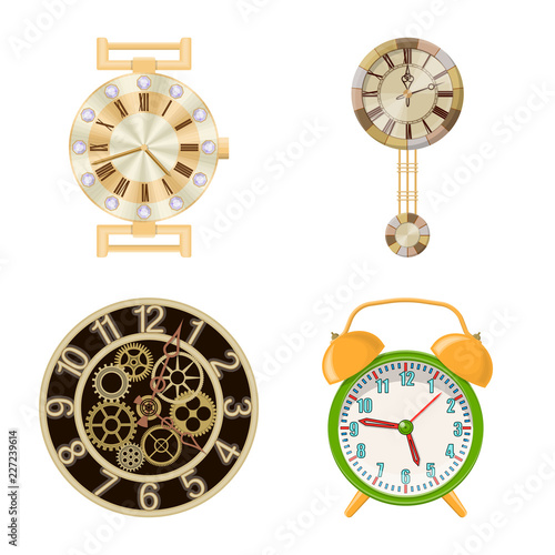 Vector illustration of clock and time icon. Set of clock and circle stock vector illustration.