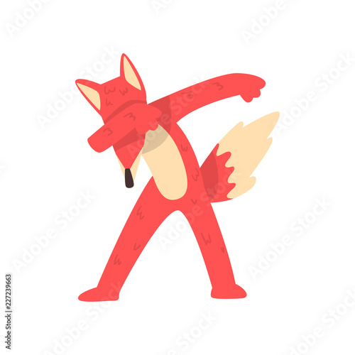 Cute red fox standing in dub dancing pose, cartoon animal doing dubbing vector Illustration on a white background