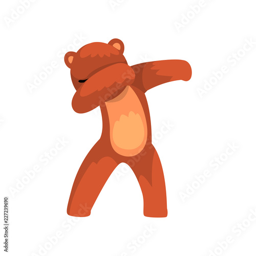Cute bear standing in dub dancing pose, cartoon wild animal doing dubbing vector Illustration on a white background