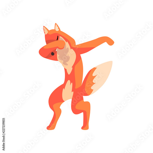 Red fox standing in dub dancing pose, cute cartoon animal doing dubbing vector Illustration on a white background
