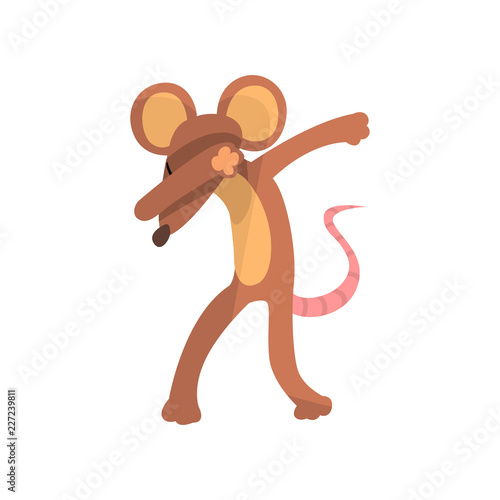 Funny mouse standing in dub dancing pose, cute cartoon animal doing dubbing vector Illustration on a white background