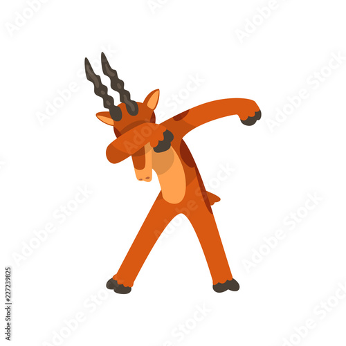 Mountain goat standing in dub dancing pose, cute cartoon animal doing dubbing vector Illustration on a white background