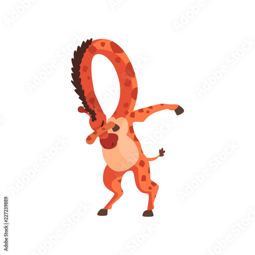 Giraffe standing in dub dancing pose, cute cartoon animal doing dubbing vector Illustration on a white background