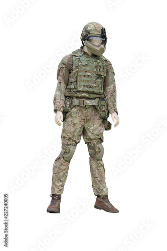 A Manikin Figure of a Camouflaged Army Soldier.
