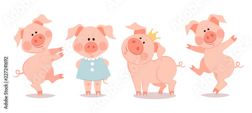 Fototapeta Naklejka Na Ścianę i Meble -  Cartoon little piglets. The year of the pig.
