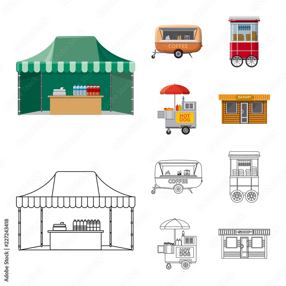 Vector design of market and exterior symbol. Set of market and food vector icon for stock.