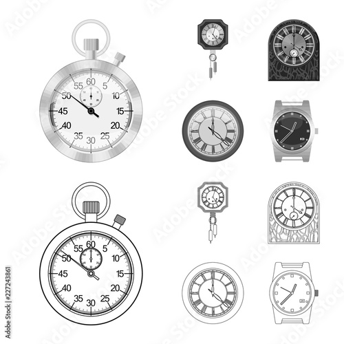 Vector illustration of clock and time logo. Collection of clock and circle stock vector illustration.