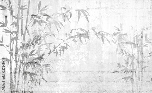 Bamboo leaves shadow on concrete wall, good for interior deisgn