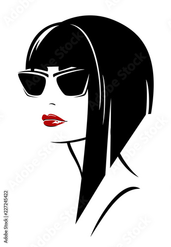 beautiful brunette woman with asymmetric haircut and stylish sunglasses vector portrait