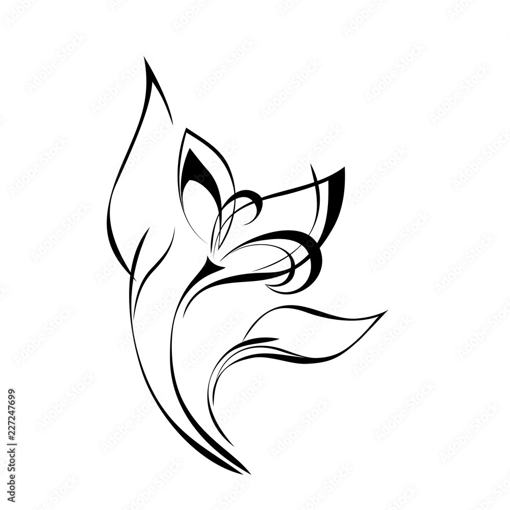 stylized flower on stem with leaf in black lines on white background stylized flower on stem with leaf in black lines on white background