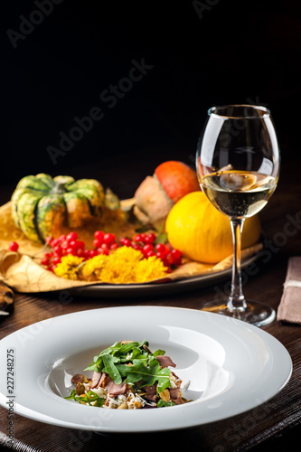 Veal Salad. Autumn composition with pumpkin. halloween
