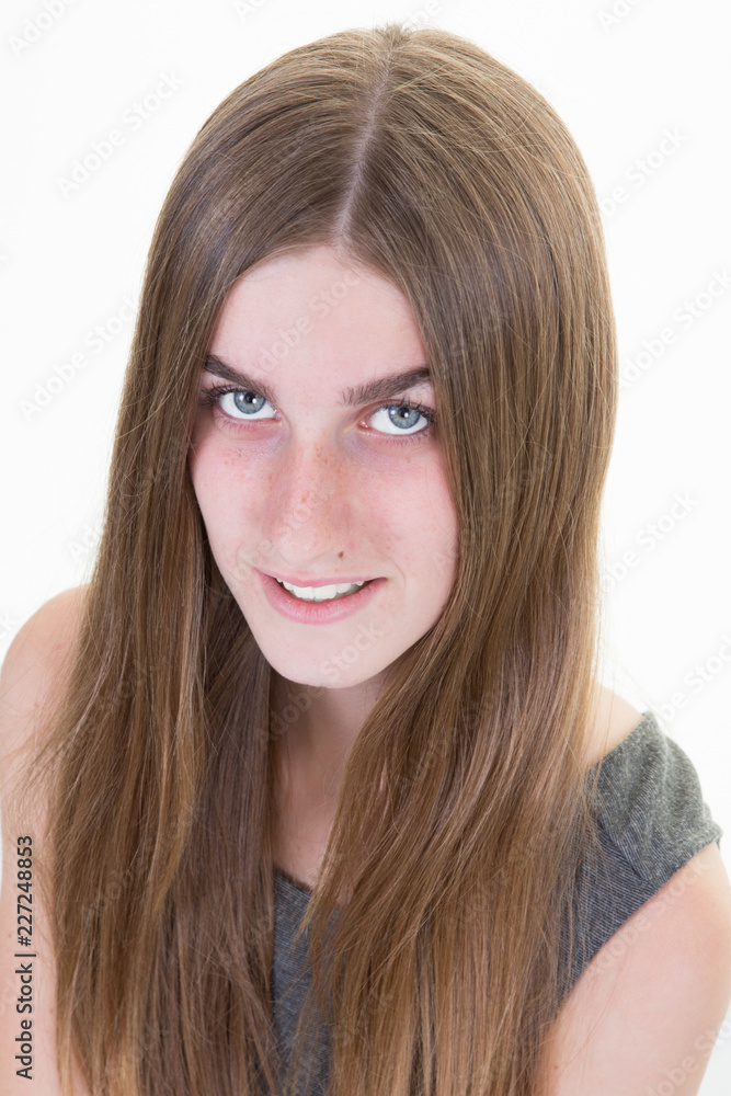 cute beauty portrait girl under white background cute beauty portrait girl under white background