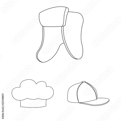 Isolated object of headgear and cap logo. Set of headgear and accessory stock symbol for web.