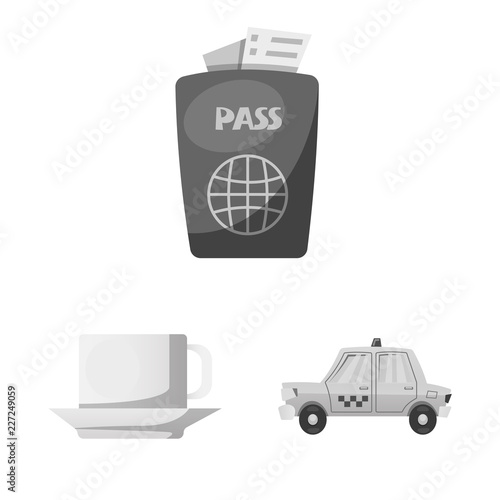 Vector illustration of airport and airplane logo. Collection of airport and plane vector icon for stock.