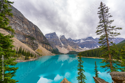 A scenic view of Moraine Lake at Banff national park, Canada