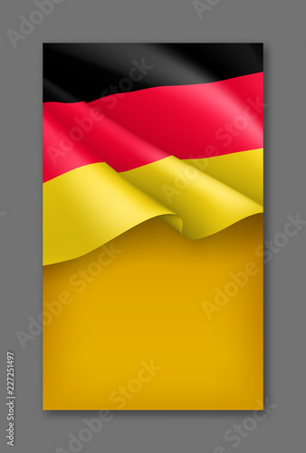 Germany patriotic festive background with 3d tricolor flag. Realistic waving germany flag on yellow background. Germany national day vector card with empty space. Independence and freedom layout